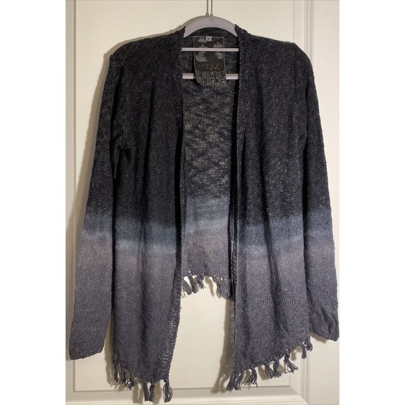 Young Fabulous & Broke Women’s Ombre Fringe Cardigan Sweater Open Front Sz Small - Picture 1 of 5